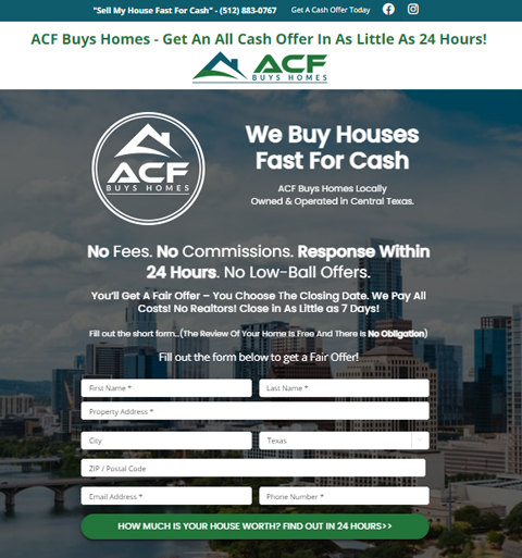 Portfolio image of ACF Buys Homes website